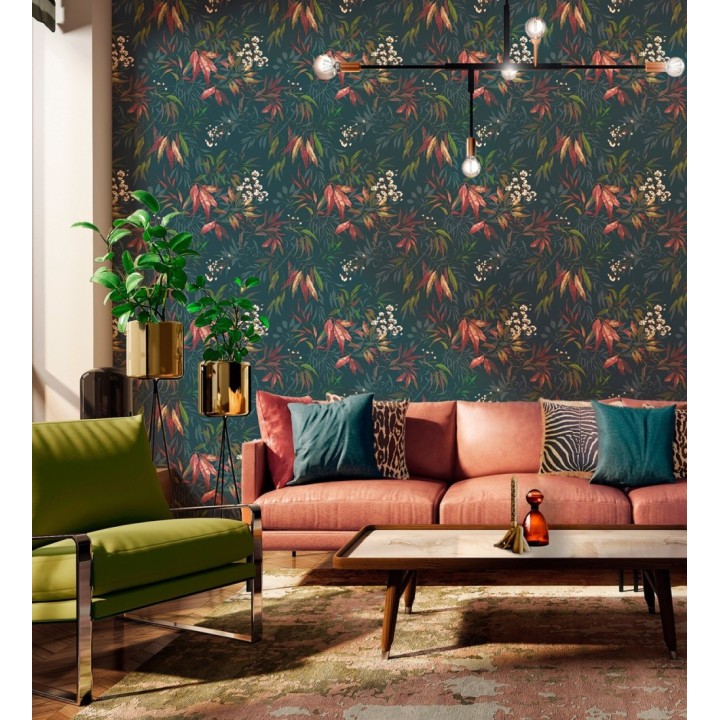 Papel pintado de selva exuberante con hojas fondo oscuro - Zora Enchanted 684232