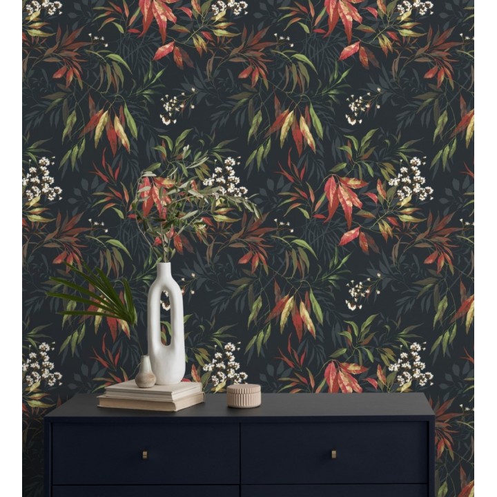 Papel pintado de selva exuberante con hojas fondo oscuro - Zora Enchanted 684232