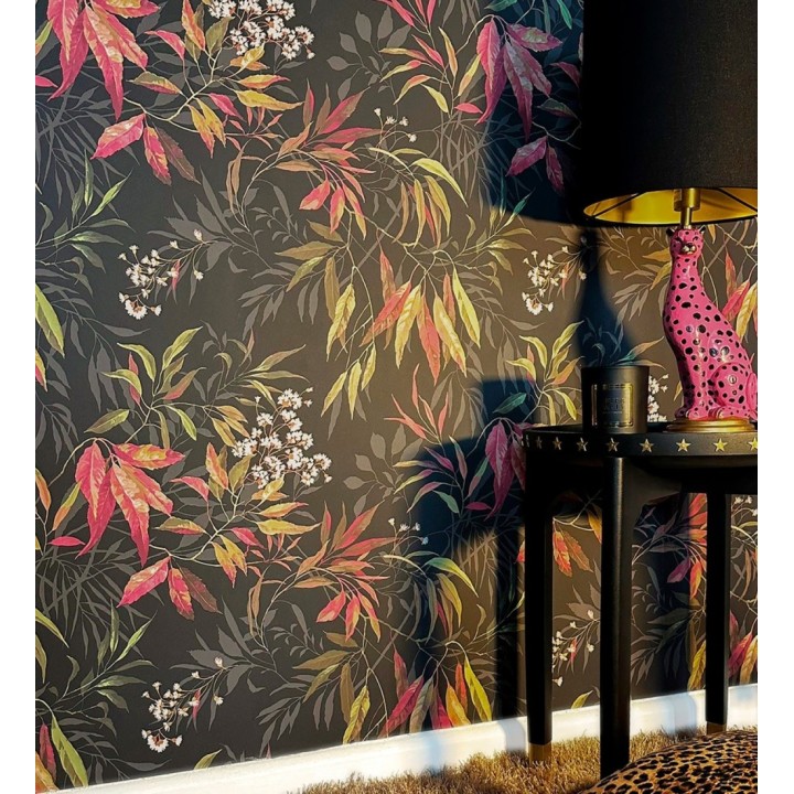 Papel pintado de selva exuberante con hojas fondo oscuro - Zora Enchanted 684233
