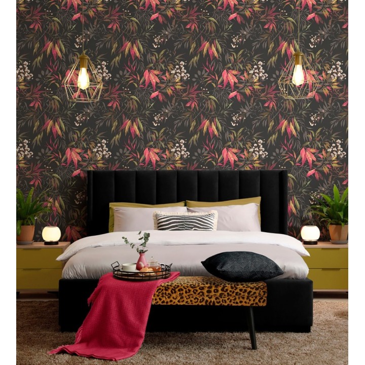 Papel pintado de selva exuberante con hojas fondo oscuro - Zora Enchanted 684233