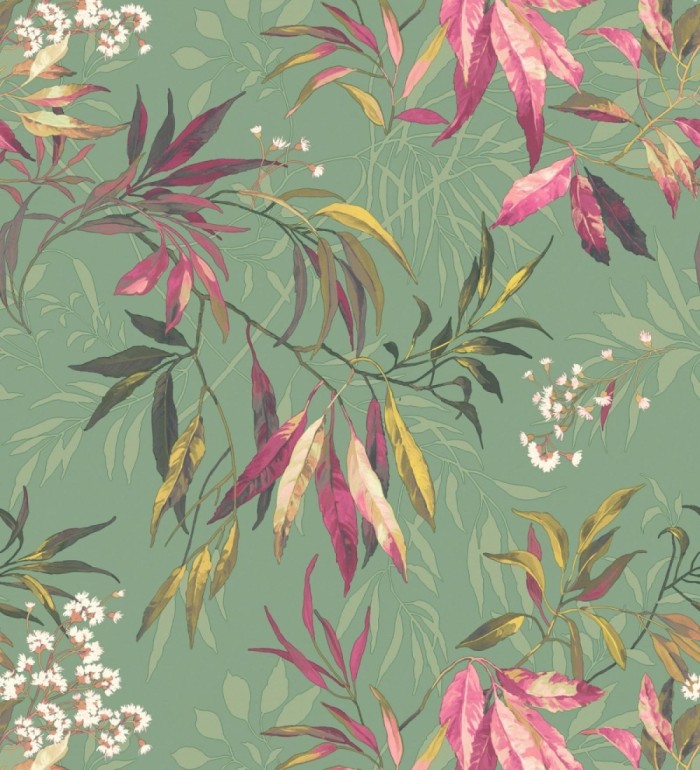 Papel pintado de selva exuberante con hojas fondo verde - Zora Enchanted 684234