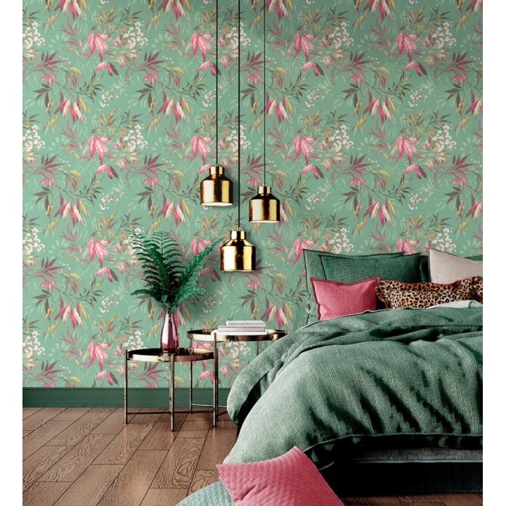 Papel pintado de selva exuberante con hojas fondo verde - Zora Enchanted 684234