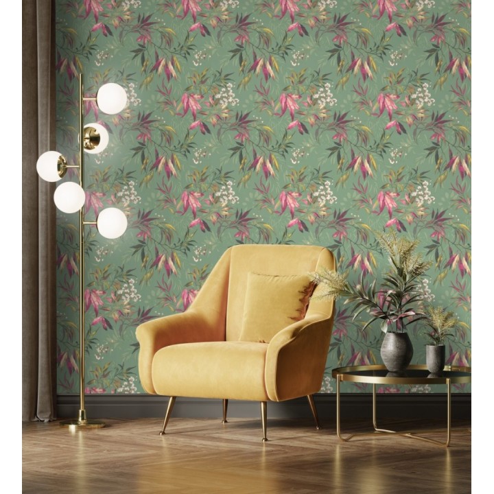 Papel pintado de selva exuberante con hojas fondo verde - Zora Enchanted 684234
