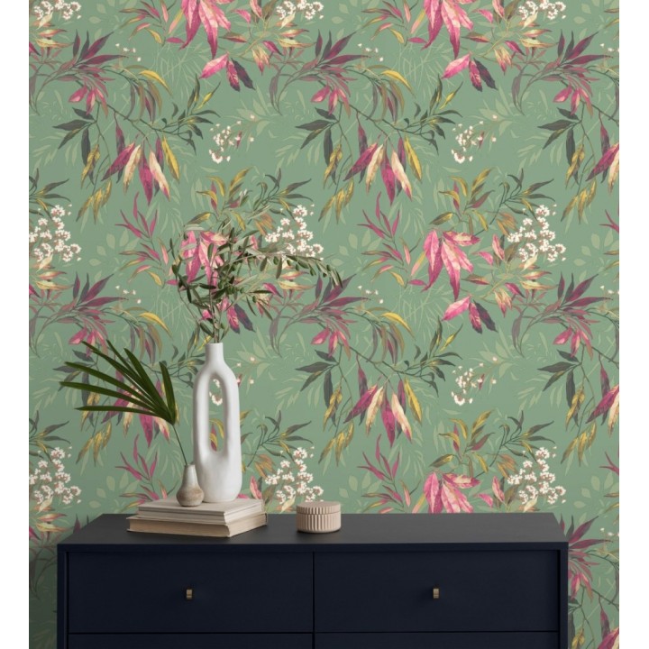 Papel pintado de selva exuberante con hojas fondo verde - Zora Enchanted 684234