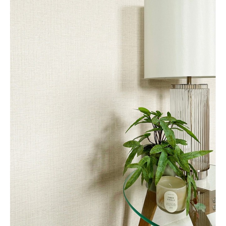 Papel pintado de textura rafia natural con relieve tono beige claro - Drava Coarse 684235