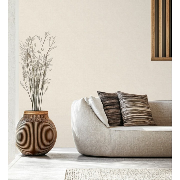 Papel pintado de textura rafia natural con relieve tono beige claro - Drava Coarse 684235