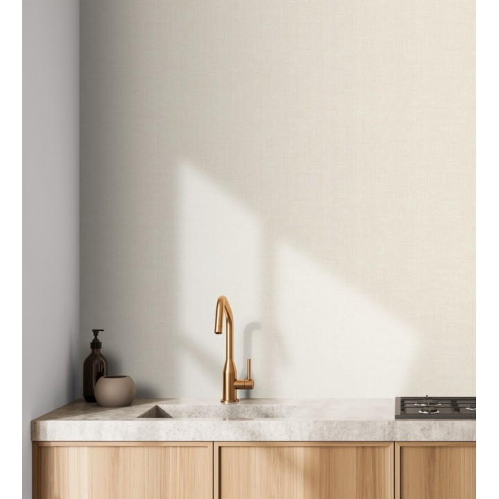 Papel pintado de textura rafia natural con relieve tono beige claro - Drava Coarse 684235