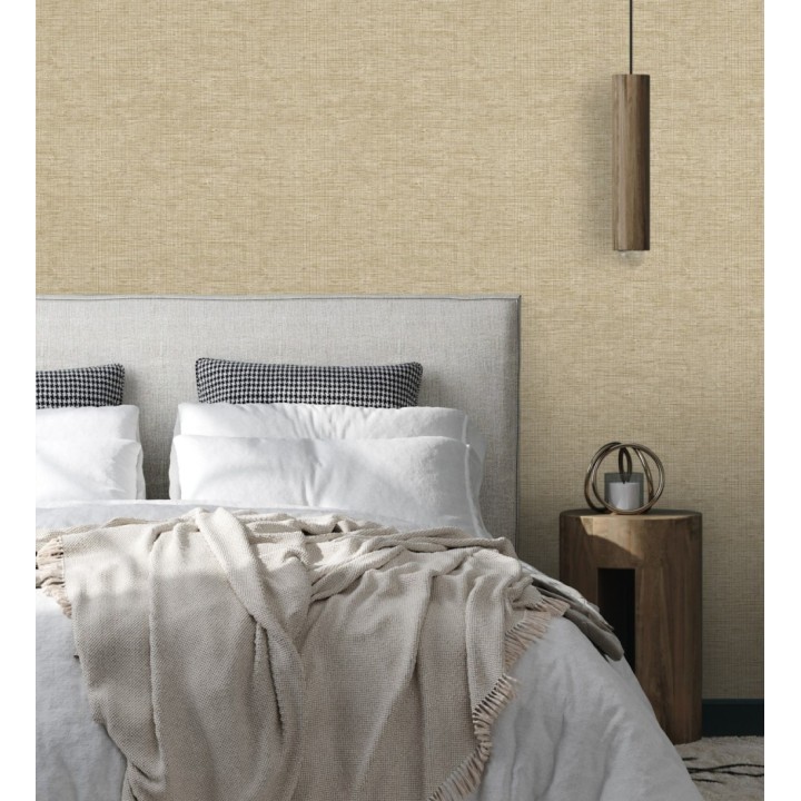 Papel pintado de textura rafia natural en relieve tono beige tostado - Drava Coarse 684236