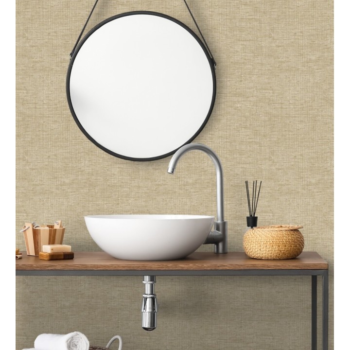 Papel pintado de textura rafia natural en relieve tono beige tostado - Drava Coarse 684236