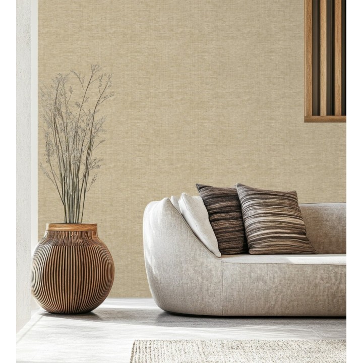 Papel pintado de textura rafia natural en relieve tono beige tostado - Drava Coarse 684236