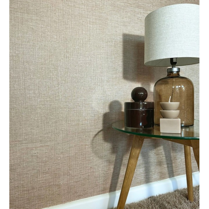 Papel pintado de textura rafia natural en relieve tono beige tostado - Drava Coarse 684236