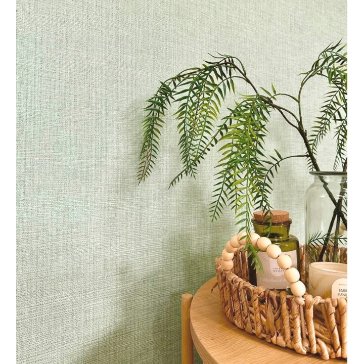 Papel pintado de textura rafia natural en relieve color verde salvia - Drava Coarse 684237