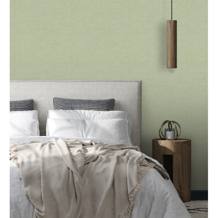 Papel pintado de textura rafia natural en relieve color verde salvia - Drava Coarse 684237