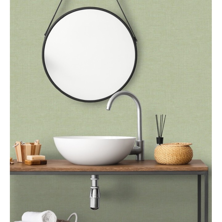 Papel pintado de textura rafia natural en relieve color verde salvia - Drava Coarse 684237