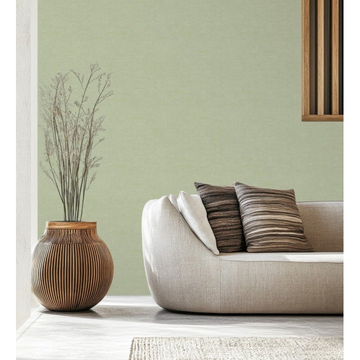 Papel pintado de textura rafia natural en relieve color verde salvia - Drava Coarse 684237