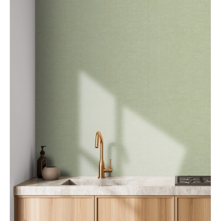 Papel pintado de textura rafia natural en relieve color verde salvia - Drava Coarse 684237