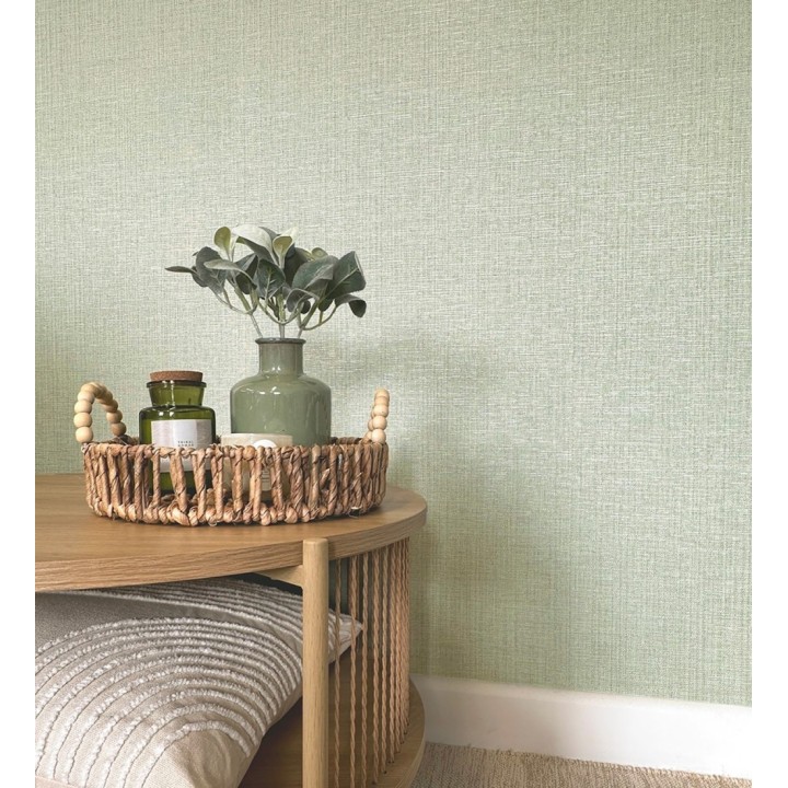 Papel pintado de textura rafia natural en relieve color verde salvia - Drava Coarse 684237