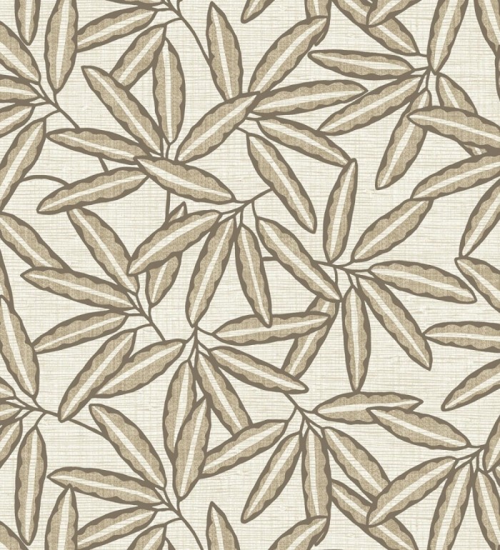 Papel pintado de hojas de bambú sobre rafia natural beige claro - Drava Twilled 684238