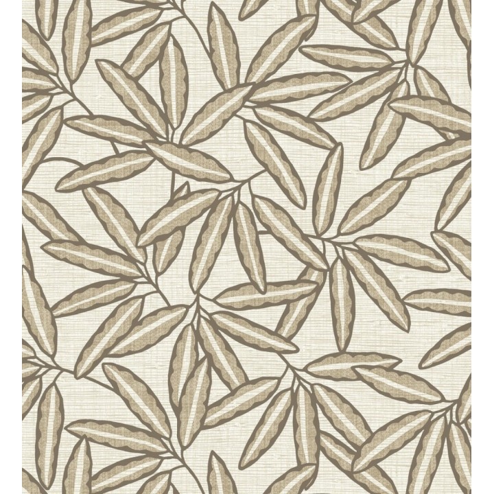 Papel pintado hojas de bambú sobre rafia natural beige claro - Drava Twilled 684238