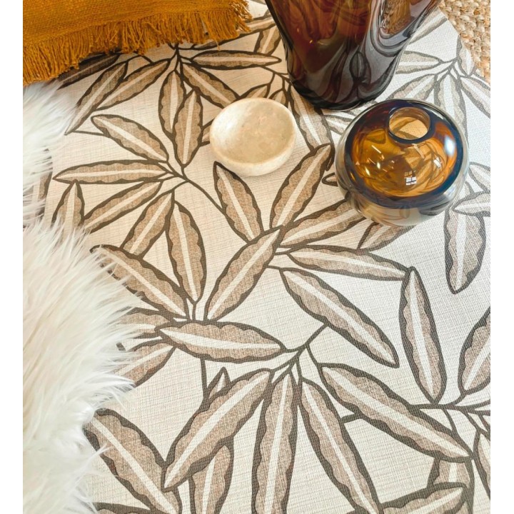 Papel pintado hojas de bambú sobre rafia natural beige claro - Drava Twilled 684238