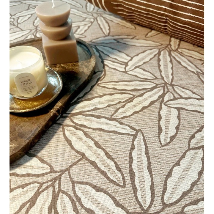 Papel pintado hojas de bambú sobre rafia natural beige tostado - Drava Twilled 684239