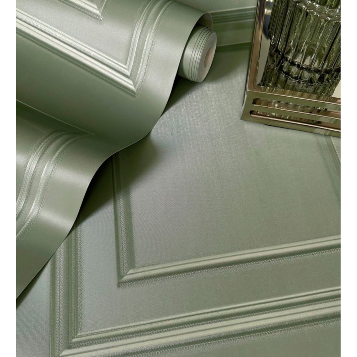 Papel pintado casetones de madera color verde textura en relieve - Bristol Ledge 684246
