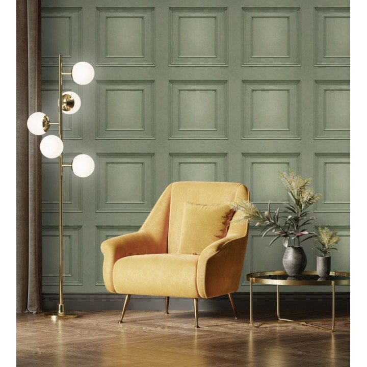 Papel pintado casetones de madera color verde textura en relieve - Bristol Ledge 684246