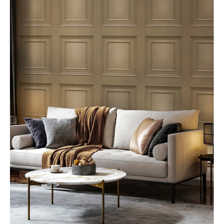 Papel pintado casetones de madera color camel textura en relieve - Bristol Ledge 684247