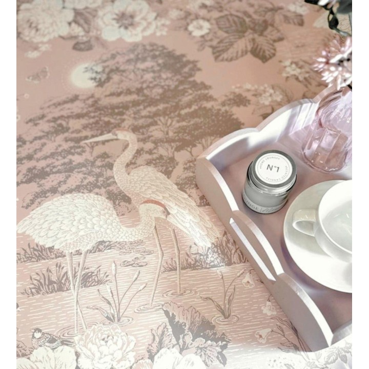 Papel pintado garzas toile en rosa empolvado y gris - Kyoto Sanctuary 684248