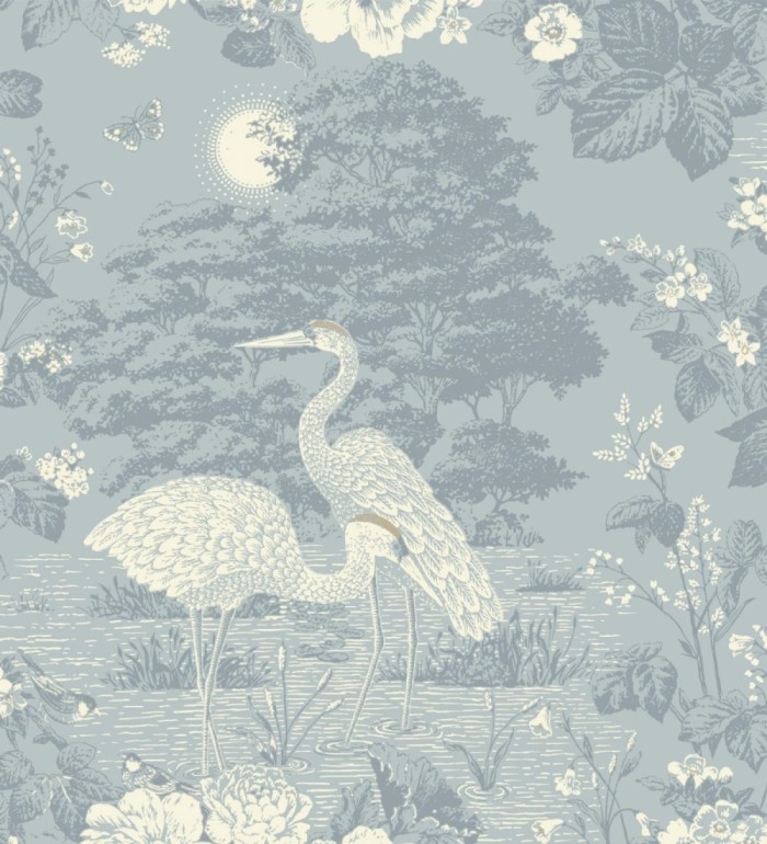 Papel pintado garzas toile en azul pastel - Kyoto Sanctuary 684249