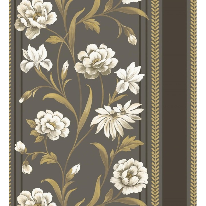 Papel pintado clásico de peonías y rayas fondo color chocolate - Briseida Serenity 684258