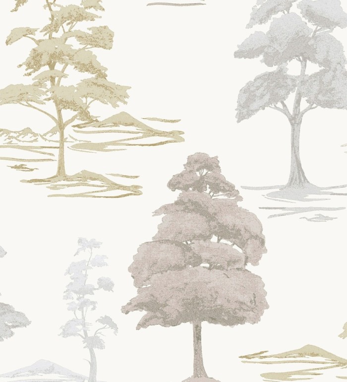 Papel pintado de árboles con textura textil bordada en relieve - Fuji Horizon 684259
