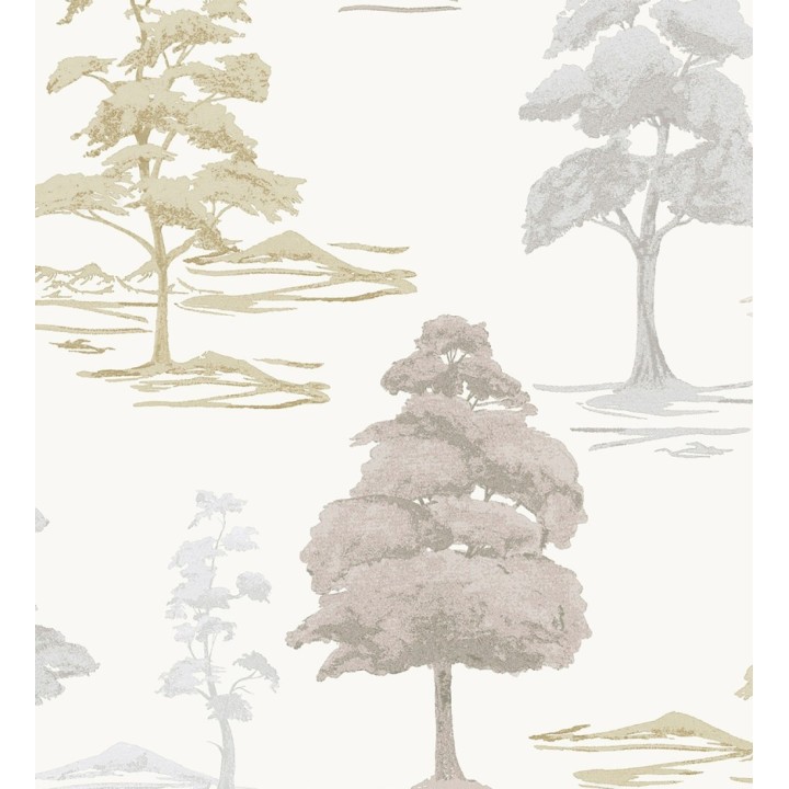 Papel pintado de árboles con textura textil bordada en relieve - Fuji Horizon 684259