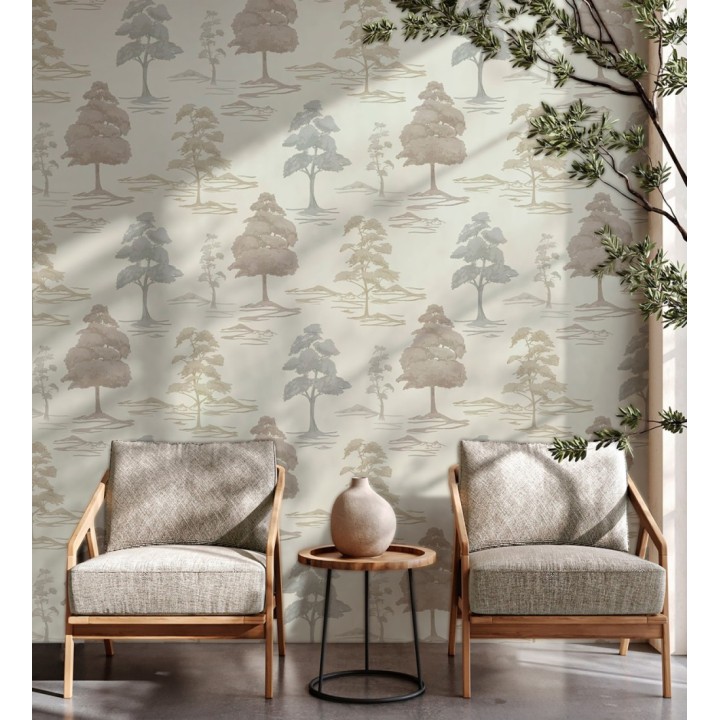 Papel pintado de árboles con textura textil bordada en relieve - Fuji Horizon 684259