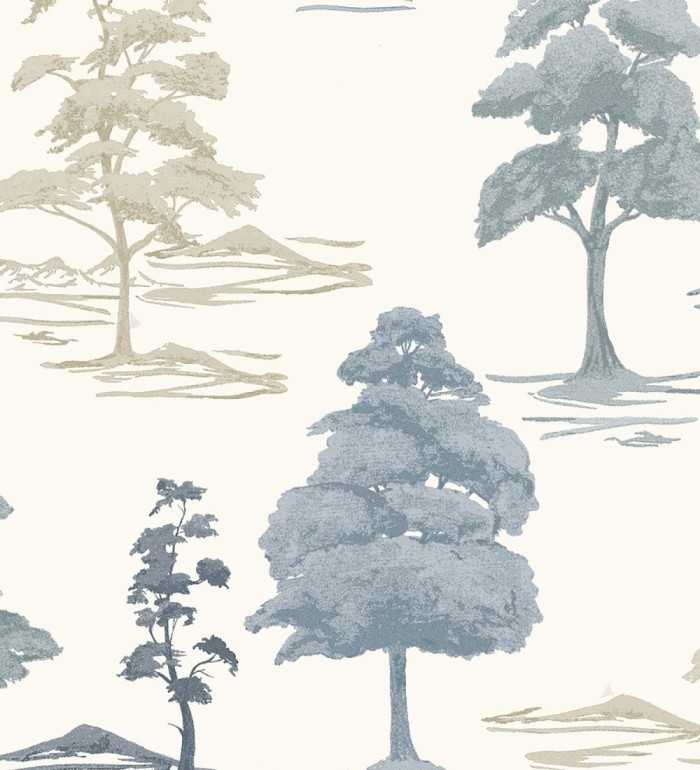 Papel pintado de árboles con textura textil bordada en relieve - Fuji Horizon 684260