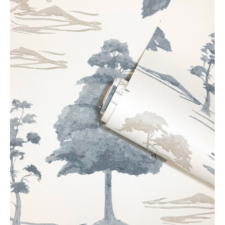 Papel pintado de árboles con textura textil bordada en relieve - Fuji Horizon 684260