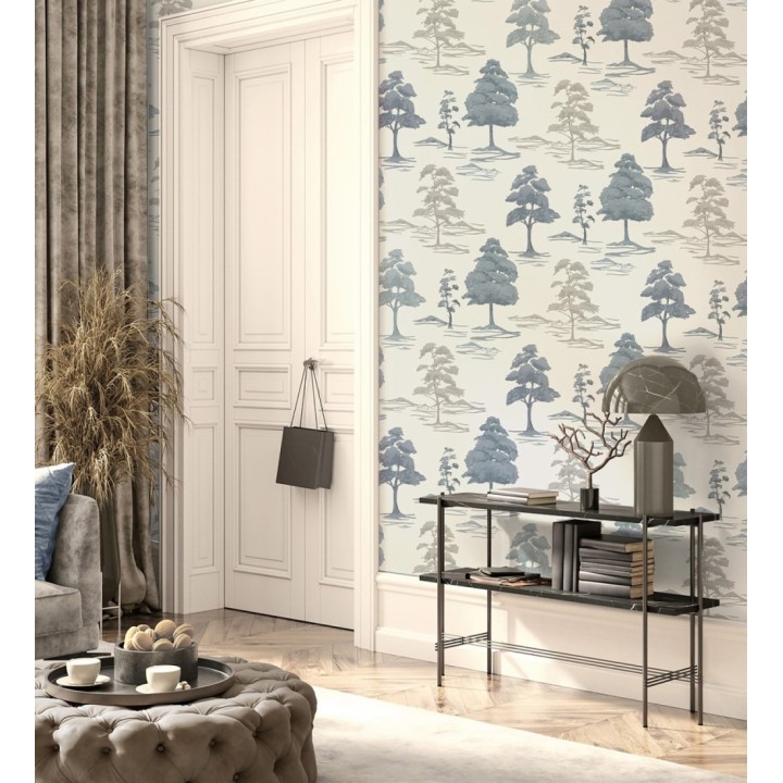 Papel pintado de árboles con textura textil bordada en relieve - Fuji Horizon 684260