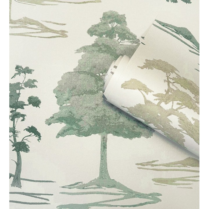 Papel pintado de árboles con textura textil bordada en relieve - Fuji Horizon 684261