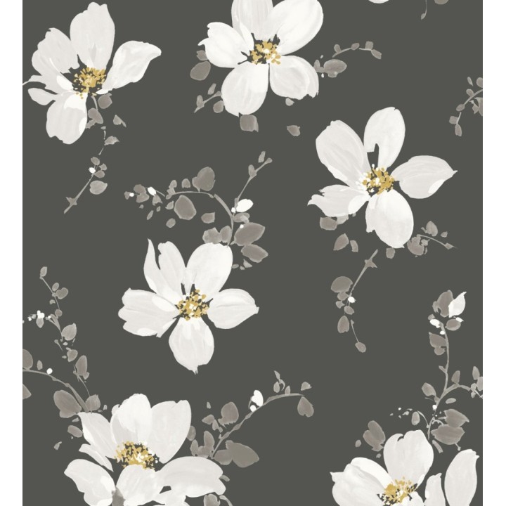 Papel pintado flores blancas grandes fondo negro - Ivory Flowers 126463