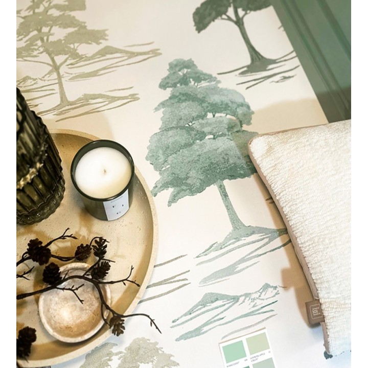 Papel pintado de árboles con textura textil bordada en relieve - Fuji Horizon 684261