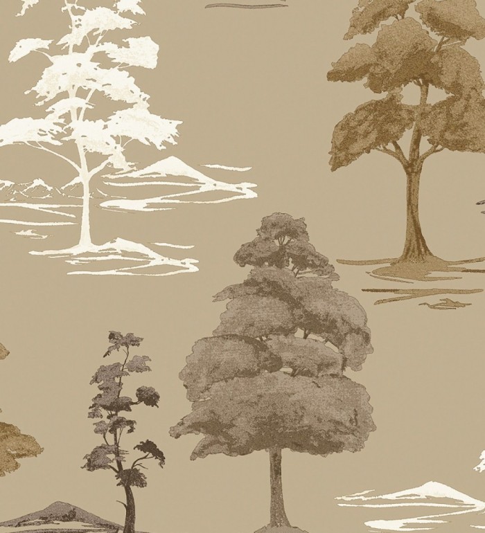 Papel pintado de árboles con textura textil bordada en relieve - Fuji Horizon 684262