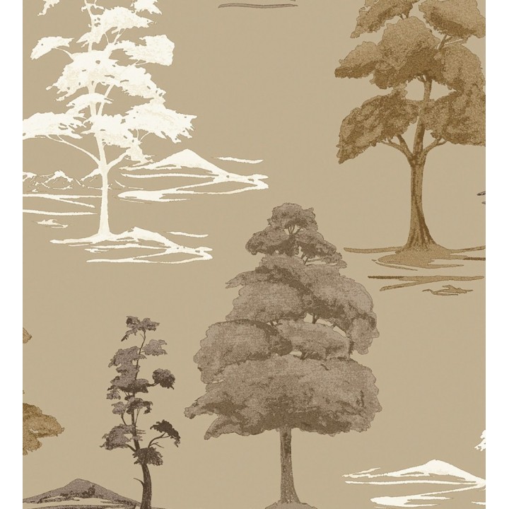 Papel pintado de árboles con textura textil bordada en relieve - Fuji Horizon 684262