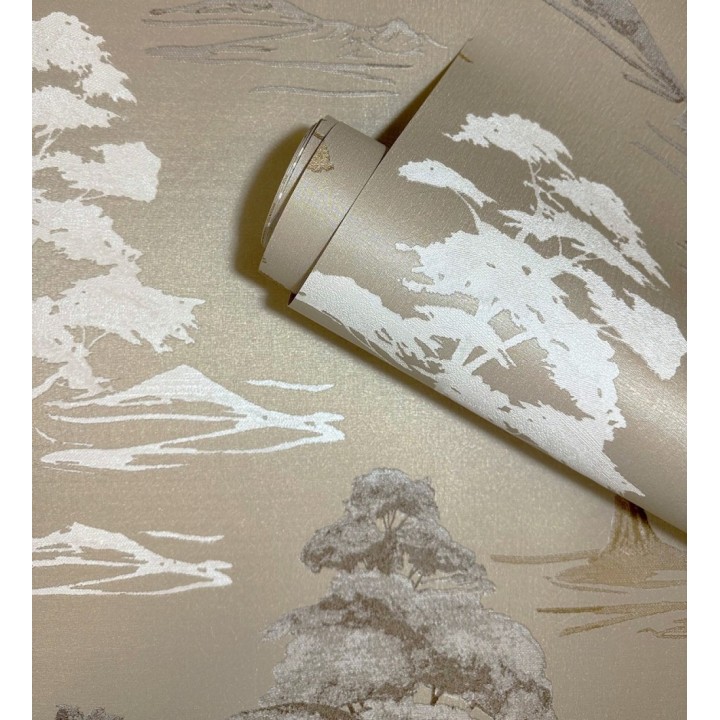 Papel pintado de árboles con textura textil bordada en relieve - Fuji Horizon 684262