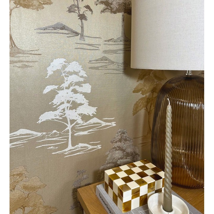 Papel pintado de árboles con textura textil bordada en relieve - Fuji Horizon 684262