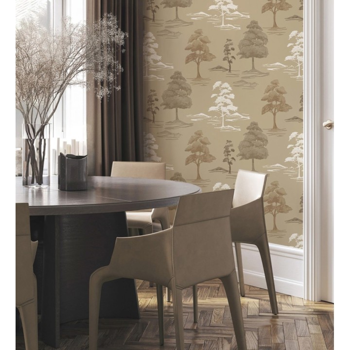 Papel pintado de árboles con textura textil bordada en relieve - Fuji Horizon 684262