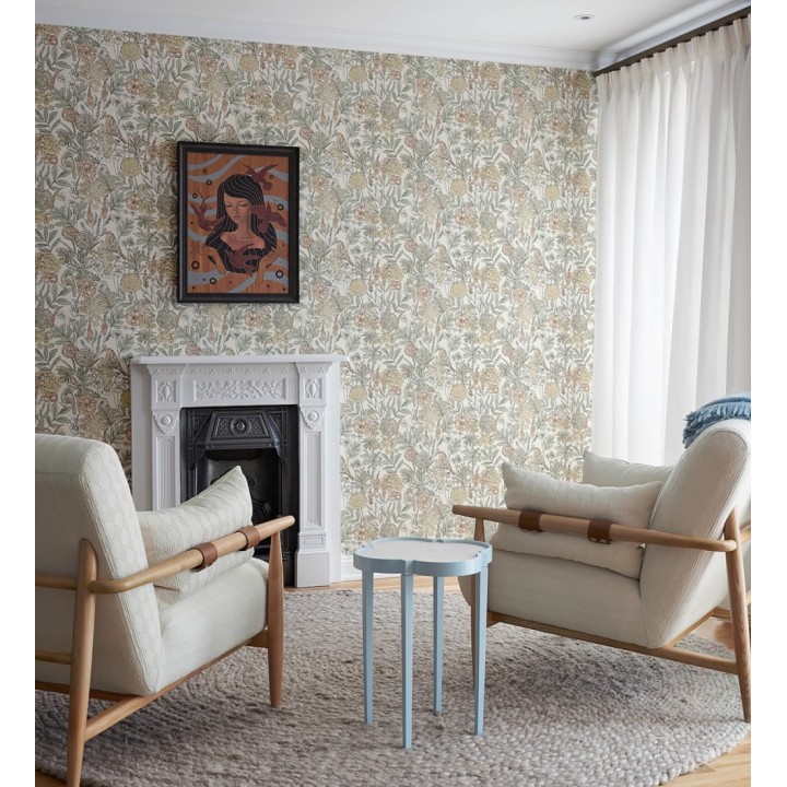 Papel pintado de flores y pájaros colores pastel estilo English country - Mila Aviary 684263