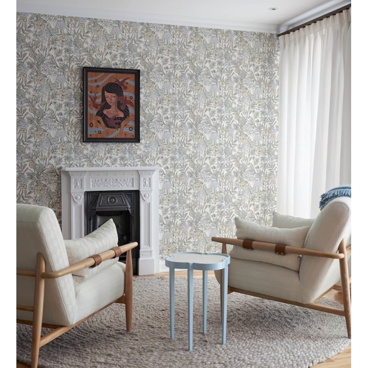 Papel pintado de flores y pájaros colores pastel estilo English country - Mila Aviary 684264