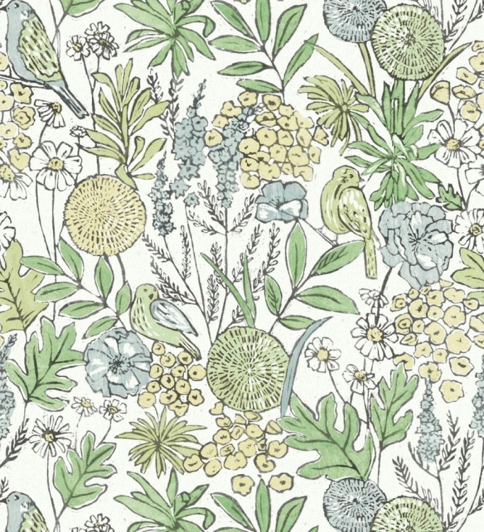 Papel pintado de flores y pájaros colores pastel estilo English country - Mila Aviary 684265
