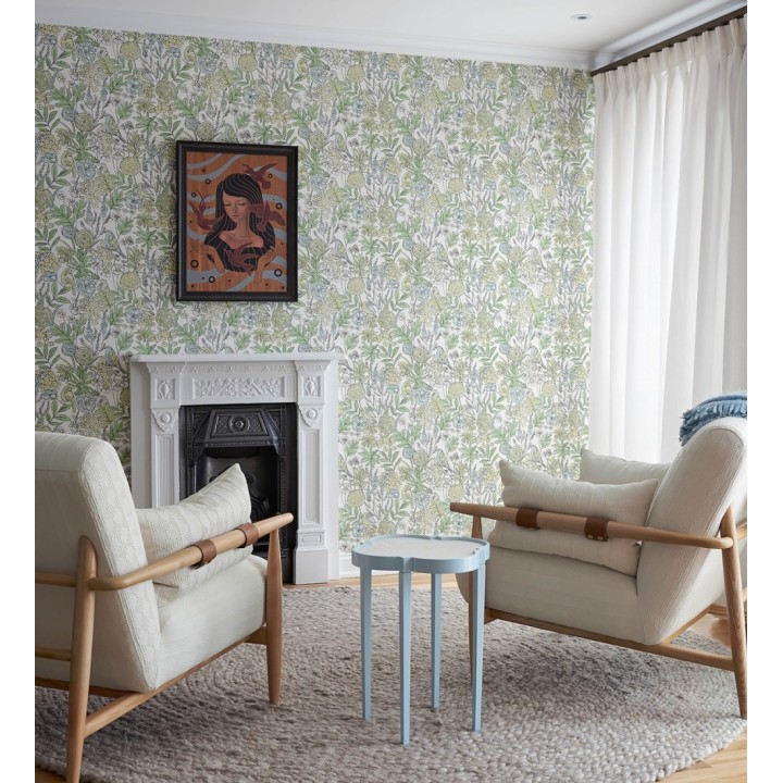 Papel pintado de flores y pájaros colores pastel estilo English country - Mila Aviary 684265