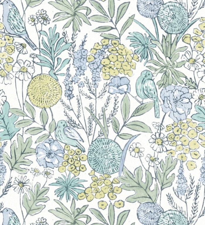 Papel pintado de flores y pájaros colores pastel estilo English country - Mila Aviary 684266